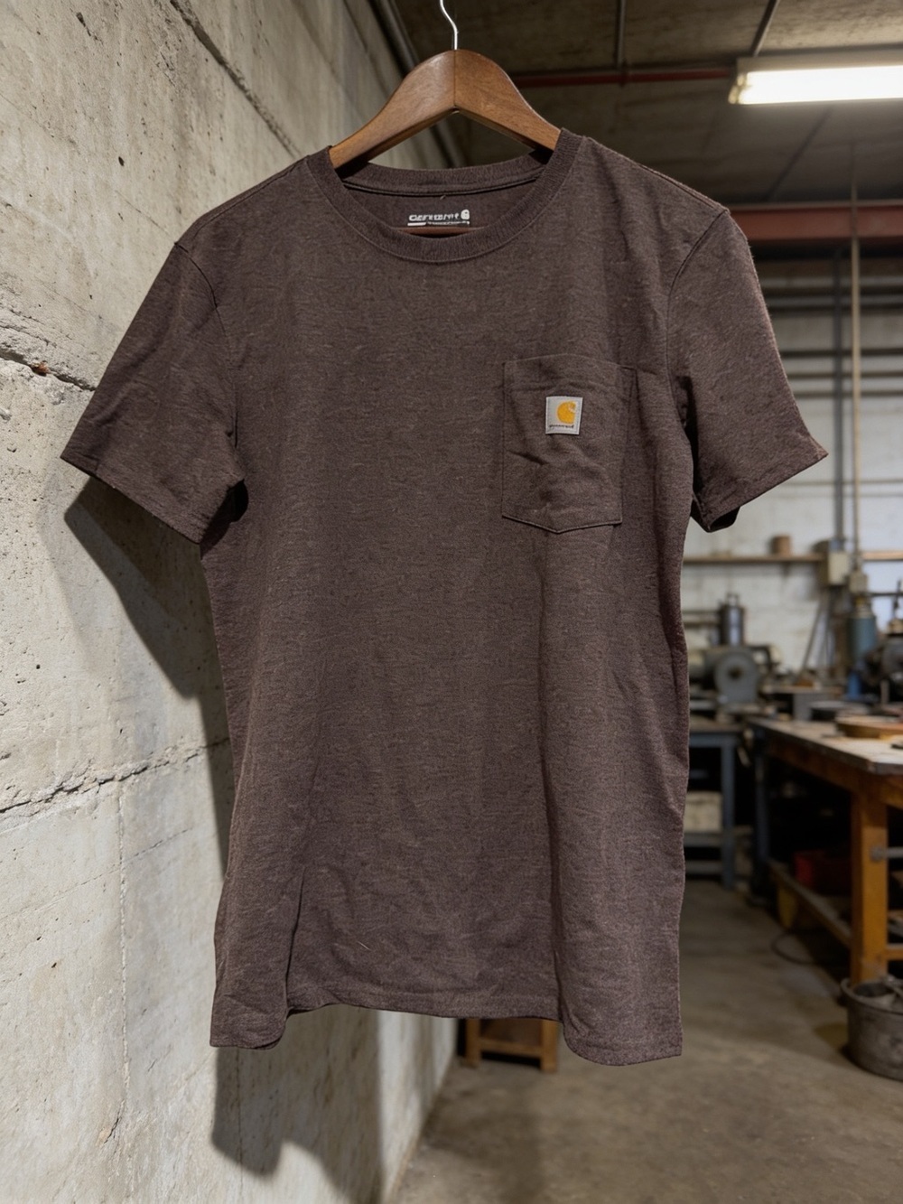 Carhartt Brown Short-Sleeve Pocket Tee with Logo Patch